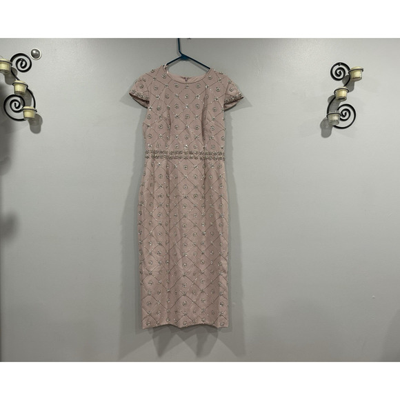 Mac Duggal 2234 Pink Hand Embellished High Neck Midi Dress Sz 8 NEW - Picture 2 of 7